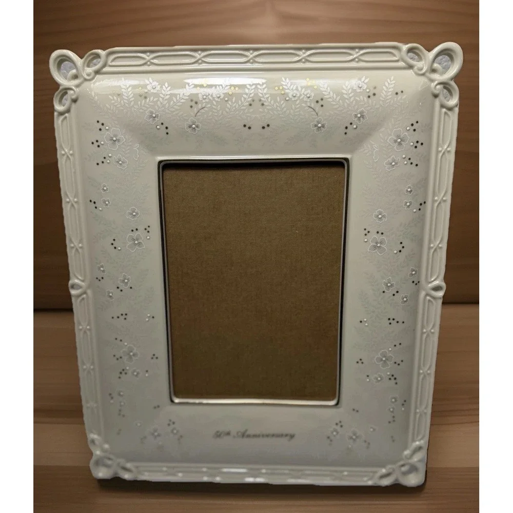 Lenox‎ Wedding Promises 50th Anniversary 5x7 Porcelain Picture Frame Ivory Gold